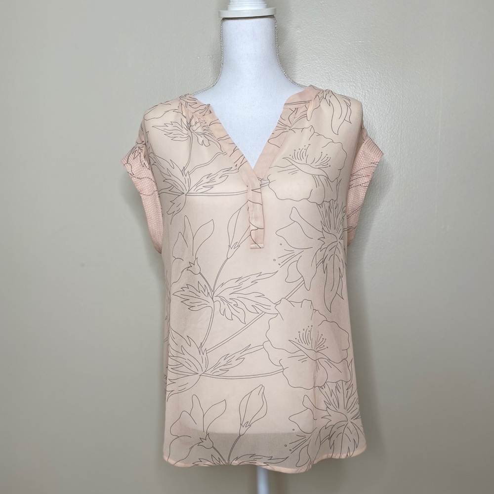 Banana Republic Sheer Soft Pink Blouse W Flowers